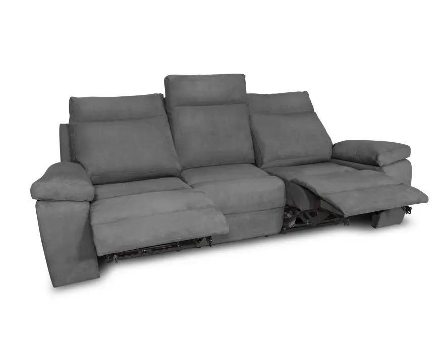 HOUSTON Canapé de relaxation manuel 3 places en tissu GRIS CLAIR – Image 3