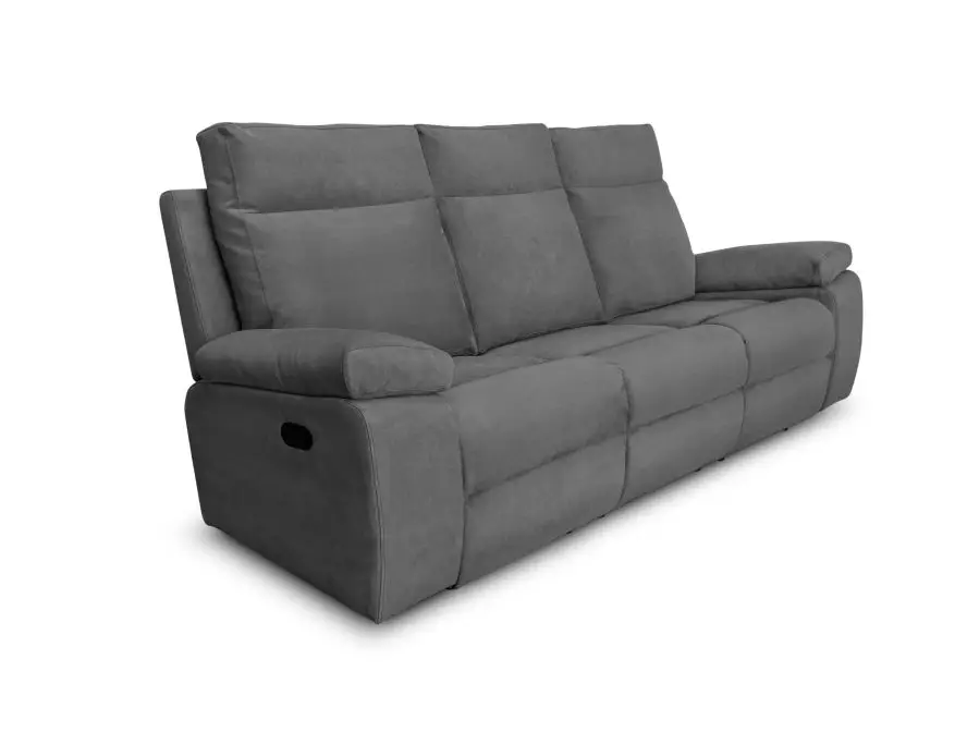 HOUSTON Canapé de relaxation manuel 3 places en tissu GRIS CLAIR – Image 4