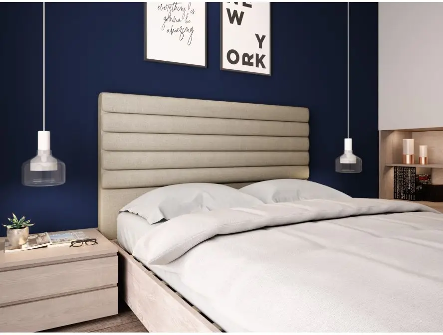 LAZARO Tête de lit aspect bombé en tissu BEIGE 160 cm – Image 2