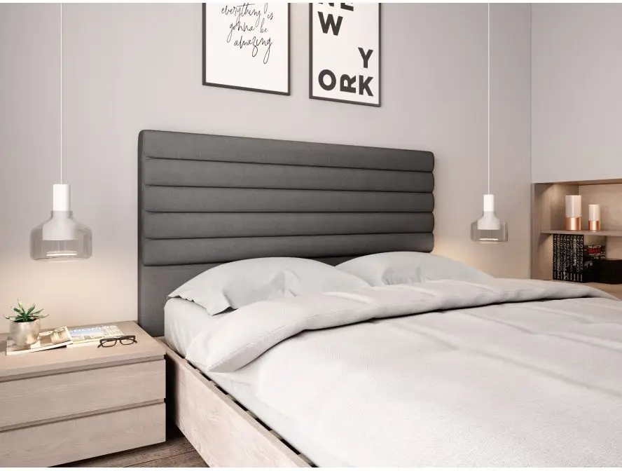 LAZARO Tête de lit aspect bombé en tissu GRIS 140 cm – Image 2
