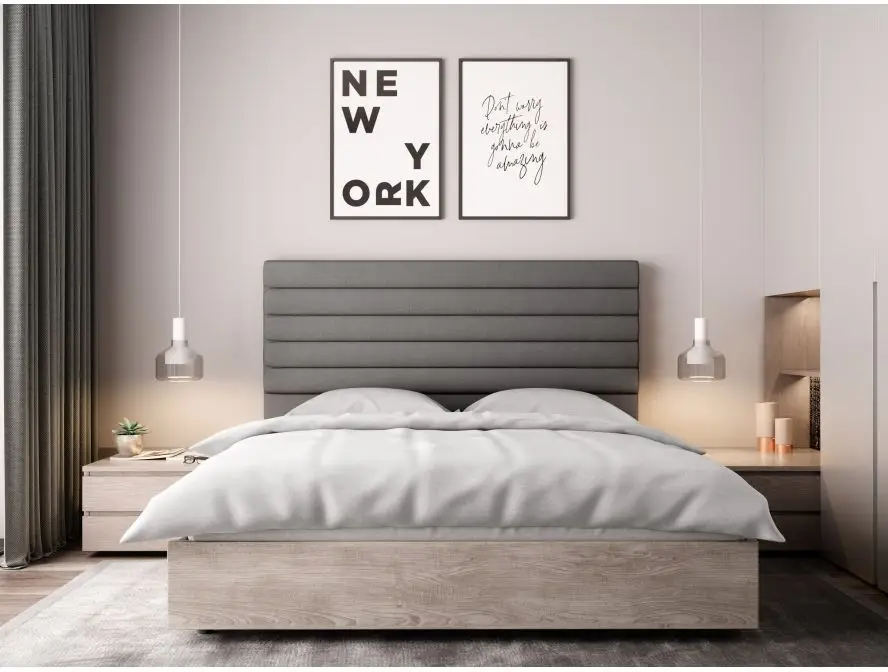 LAZARO Tête de lit aspect bombé en tissu GRIS 140 cm – Image 3
