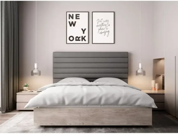 LAZARO Tête de lit aspect bombé en tissu GRIS 160 cm – Image 3