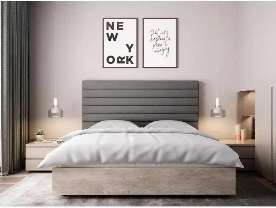 LAZARO Tête de lit aspect bombé en tissu GRIS 160 cm – Image 3