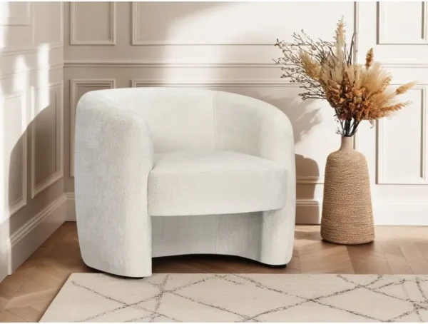 LOUISON Fauteuil en tissu bouclette BLANC – Image 2
