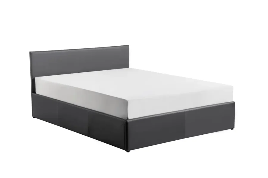 MAJESTIC Cadre de lit avec coffre de rangement et tête de lit en simili GRIS 140/190 cm