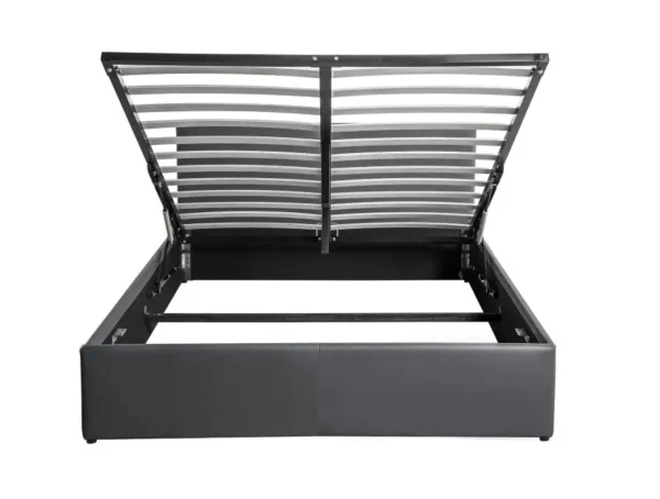 MAJESTIC Cadre de lit avec coffre de rangement et tête de lit en simili GRIS 140/190 cm – Image 5