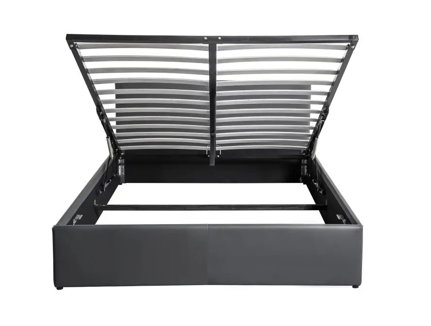MAJESTIC Cadre de lit avec coffre de rangement et tête de lit en simili GRIS 140/190 cm – Image 5