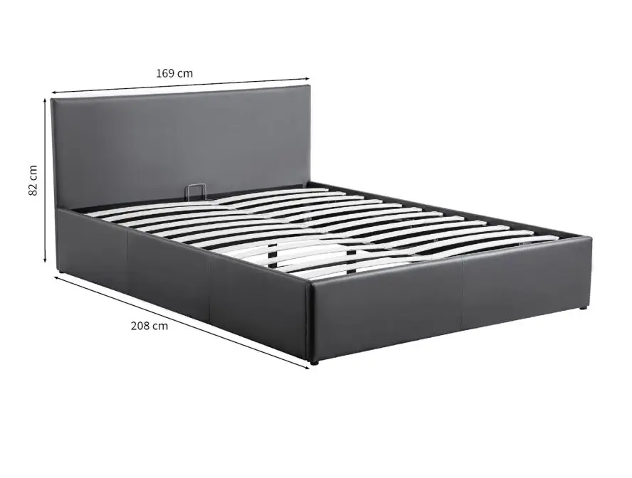MAJESTIC Cadre de lit avec coffre de rangement et tête de lit en simili GRIS 140/190 cm – Image 6