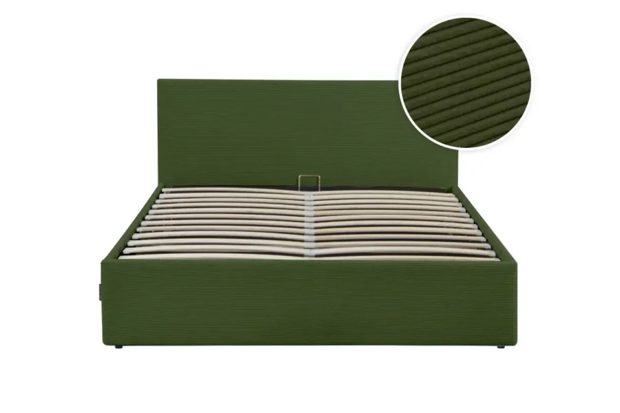 MAJESTIC Cadre de lit avec coffre de rangement et tête de lit en velours côtelé vert 160/200 cm