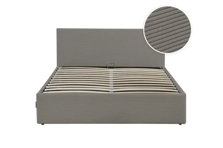 MAJESTIC Cadre de lit avec coffre de rangement et tête de lit en velours côtelé GRIS 160/200 cm