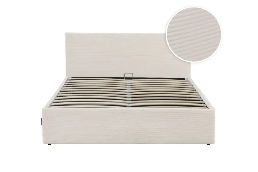 MAJESTIC Cadre de lit avec coffre de rangement et tête de lit en velours côtelé beige 140/190 cm