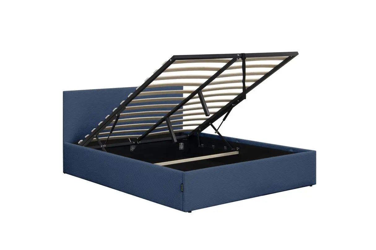 MAJESTIC Cadre de lit avec coffre de rangement et tête de lit en velours côtelé BLEU FONCE 140/190 cm – Image 4