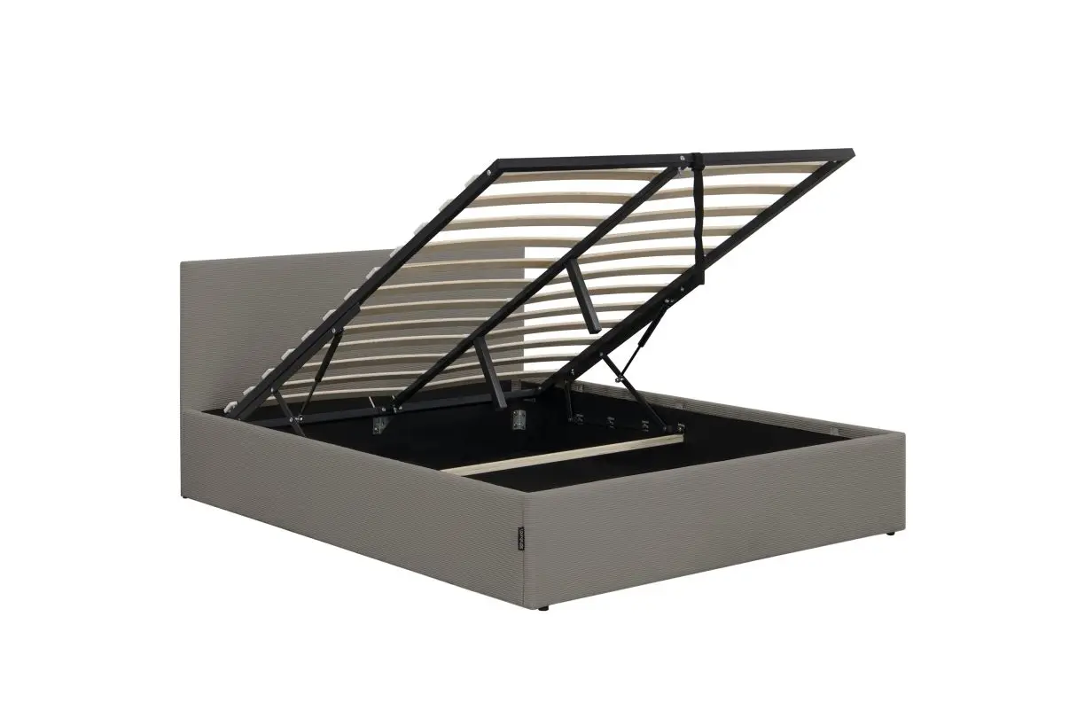 MAJESTIC Cadre de lit avec coffre de rangement et tête de lit en velours côtelé GRIS 140/190 cm – Image 4