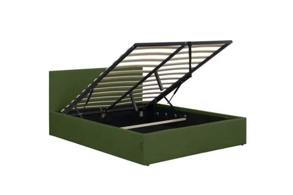 MAJESTIC Cadre de lit avec coffre de rangement et tête de lit en velours côtelé vert 160/200 cm – Image 4