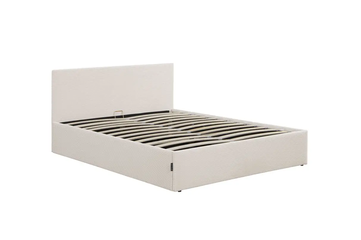 MAJESTIC Cadre de lit avec coffre de rangement et tête de lit en velours côtelé beige 140/190 cm – Image 4
