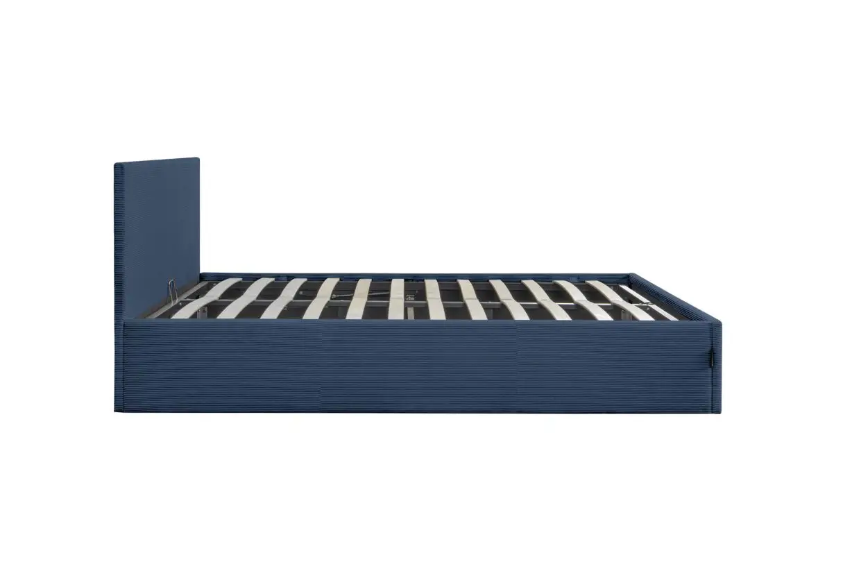 MAJESTIC Cadre de lit avec coffre de rangement et tête de lit en velours côtelé BLEU FONCE 140/190 cm – Image 5
