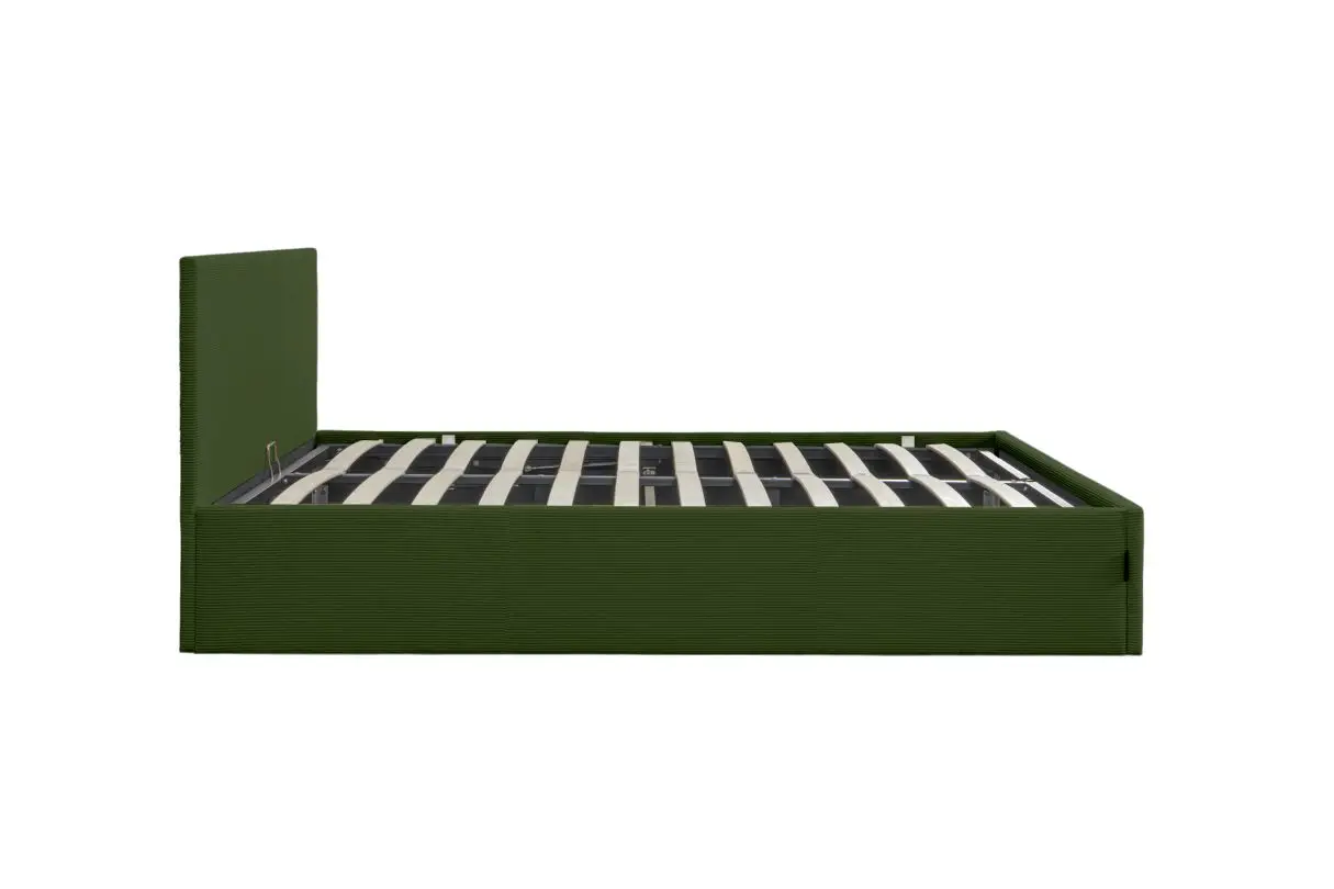 MAJESTIC Cadre de lit avec coffre de rangement et tête de lit en velours côtelé vert 160/200 cm – Image 5