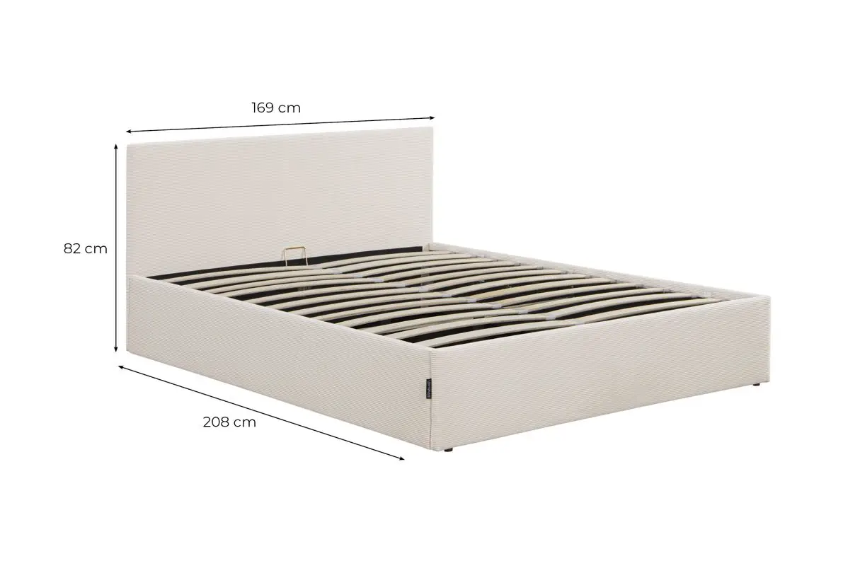 MAJESTIC Cadre de lit avec coffre de rangement et tête de lit en velours côtelé GRIS 160/200 cm – Image 6