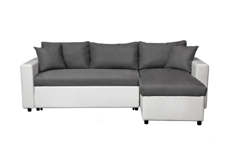 MARIA Canapé d'angle réversible, convertible en simili et microfibre avec coffre gris blanc