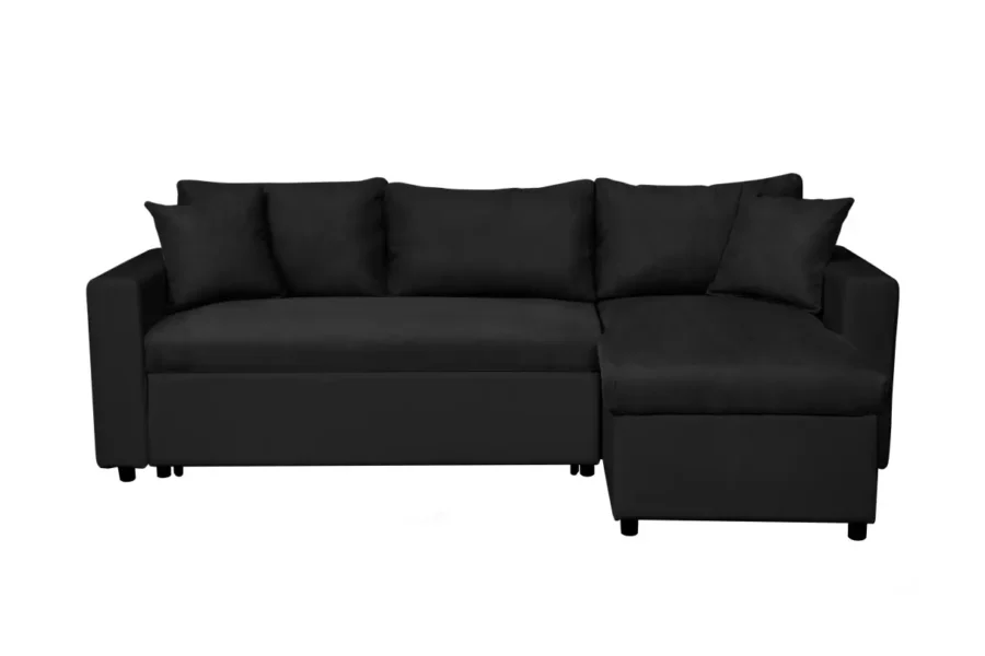 MARIA Canapé d'angle réversible, convertible en simili et microfibre avec COFFRE NOIR