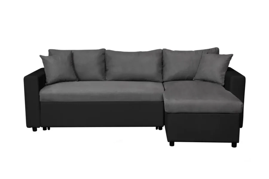 MARIA Canapé d'angle réversible, convertible en simili et microfibre avec coffre noir GRIS
