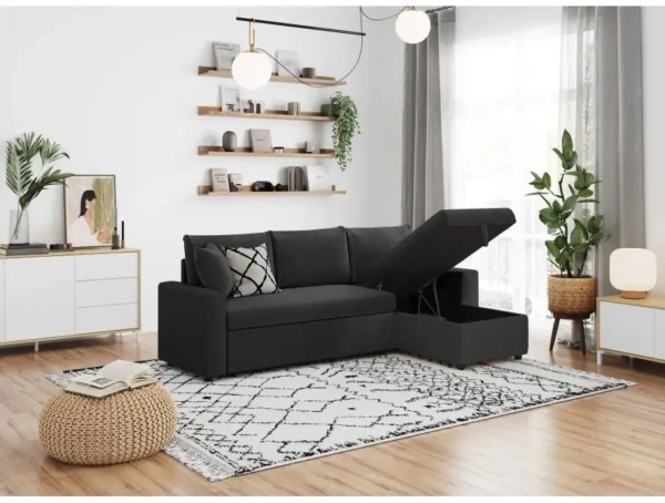 MARIA Canapé d'angle réversible, convertible en simili et microfibre avec COFFRE NOIR – Image 3