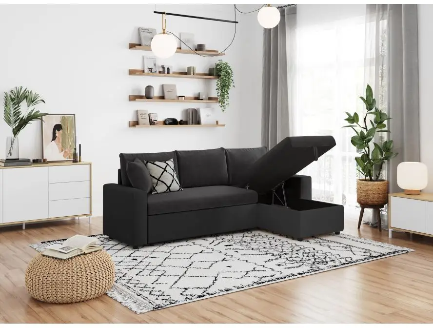 MARIA Canapé d'angle réversible, convertible en simili et microfibre avec COFFRE NOIR – Image 3