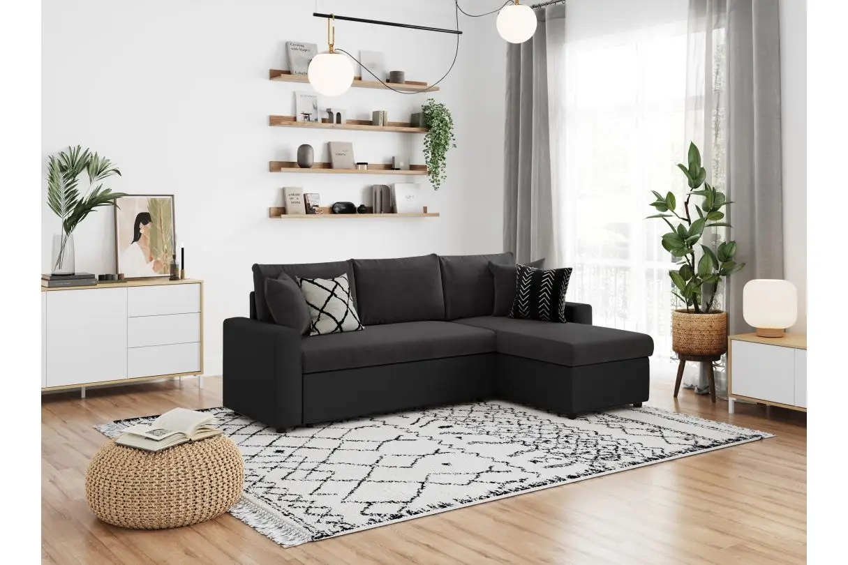 MARIA Canapé d'angle réversible, convertible en simili et microfibre avec COFFRE NOIR – Image 4