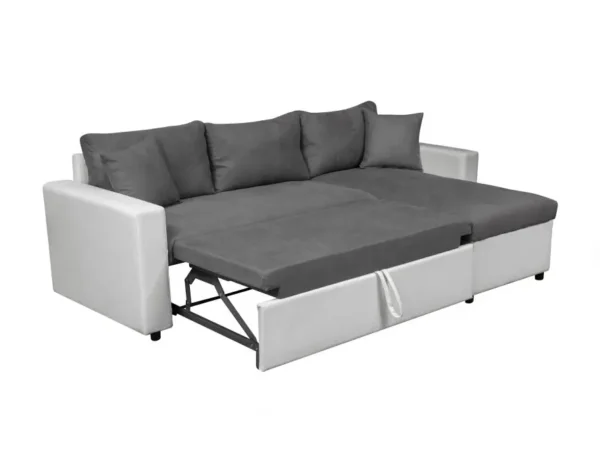 MARIA Canapé d'angle réversible, convertible en simili et microfibre avec coffre gris blanc – Image 5