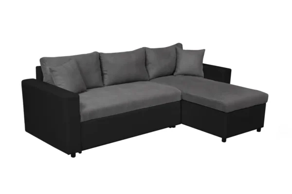 MARIA Canapé d'angle réversible, convertible en simili et microfibre avec coffre noir GRIS – Image 5