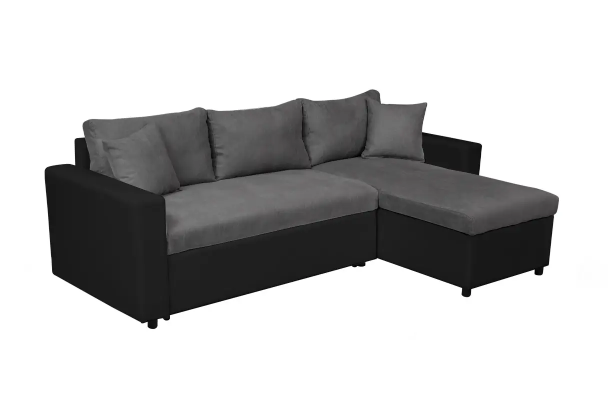 MARIA Canapé d'angle réversible, convertible en simili et microfibre avec coffre noir GRIS – Image 5