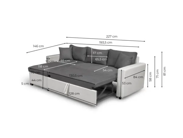 MARIA Canapé d'angle réversible, convertible en simili et microfibre avec coffre noir GRIS – Image 6