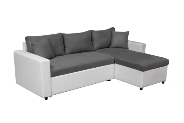 MARIA Canapé d'angle réversible, convertible en simili et microfibre avec coffre gris blanc – Image 7