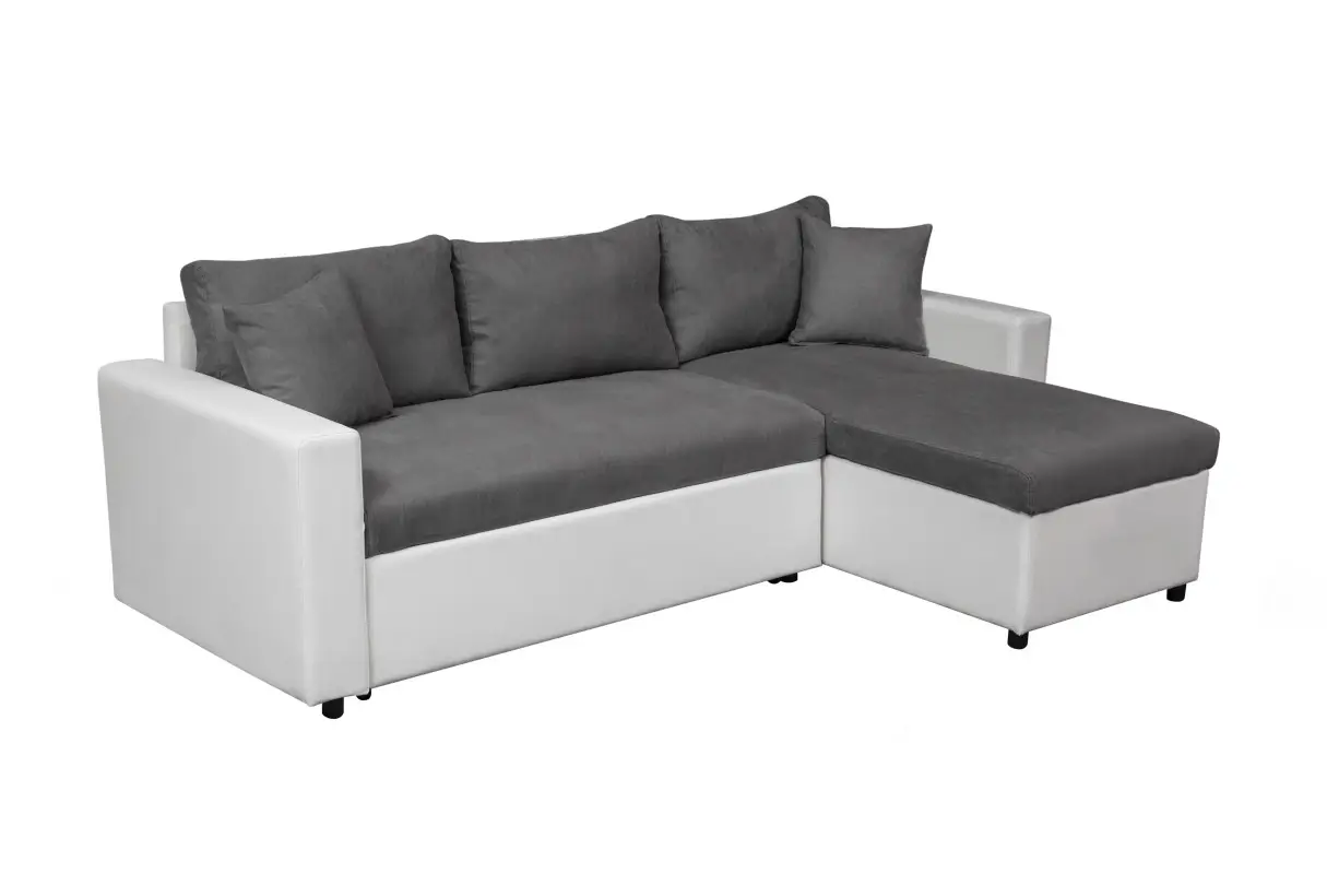 MARIA Canapé d'angle réversible, convertible en simili et microfibre avec coffre gris blanc – Image 7