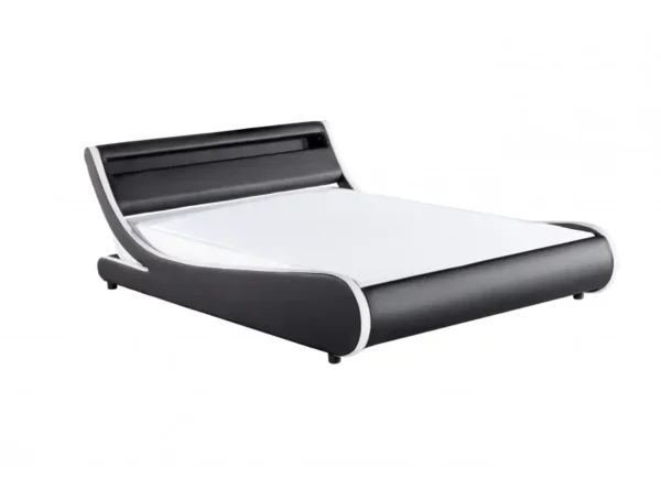 MERCURE Cadre de lit LED avec tête de lit et sommier à lattes en simili BLANC/NOIR  160/200 cm – Image 2