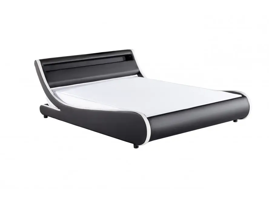 MERCURE Cadre de lit LED avec tête de lit et sommier à lattes en simili BLANC/NOIR  160/200 cm – Image 2