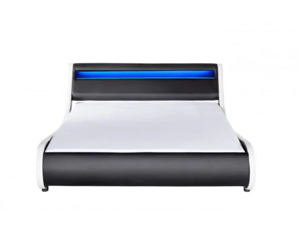 MERCURE Cadre de lit LED avec tête de lit et sommier à lattes en simili BLANC/NOIR  160/200 cm – Image 3