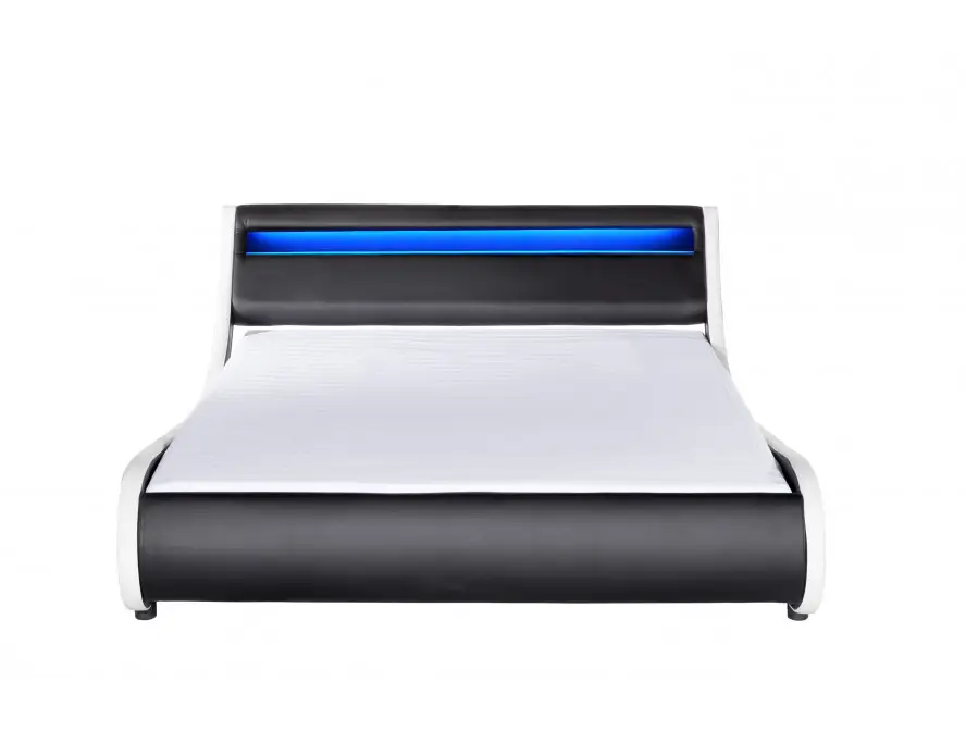 MERCURE Cadre de lit LED avec tête de lit et sommier à lattes en simili BLANC/NOIR  160/200 cm – Image 3