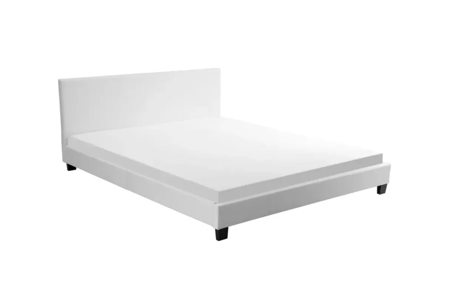 MONACO Cadre de lit avec éclairage LED, tête de lit et sommier à lattes en simili blanc 140/190 cm