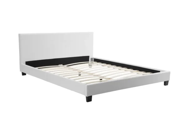 MONACO Cadre de lit avec éclairage LED, tête de lit et sommier à lattes en simili blanc 140/190 cm – Image 6