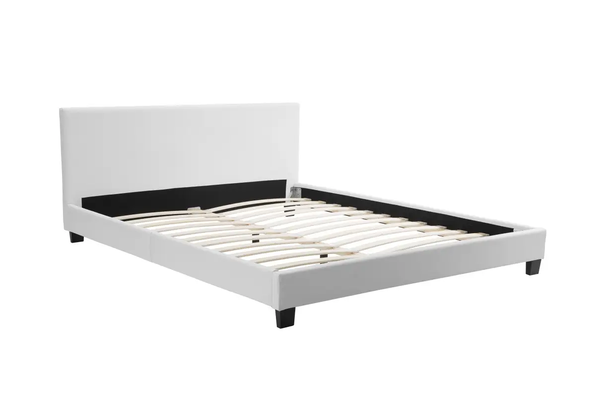 MONACO Cadre de lit avec éclairage LED, tête de lit et sommier à lattes en simili blanc 140/190 cm – Image 6