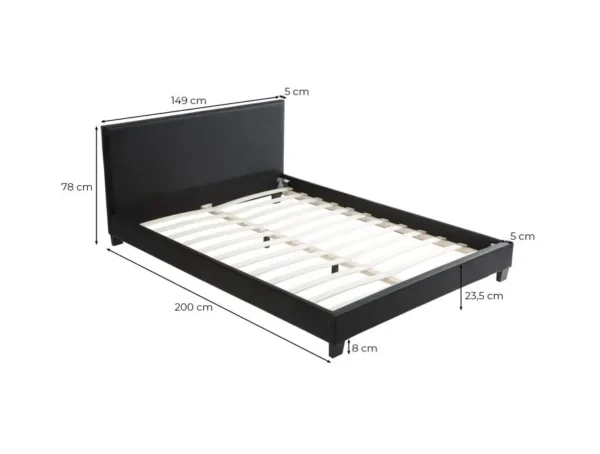 MONACO Cadre de lit avec éclairage LED, tête de lit et sommier à lattes en simili blanc 140/190 cm – Image 7