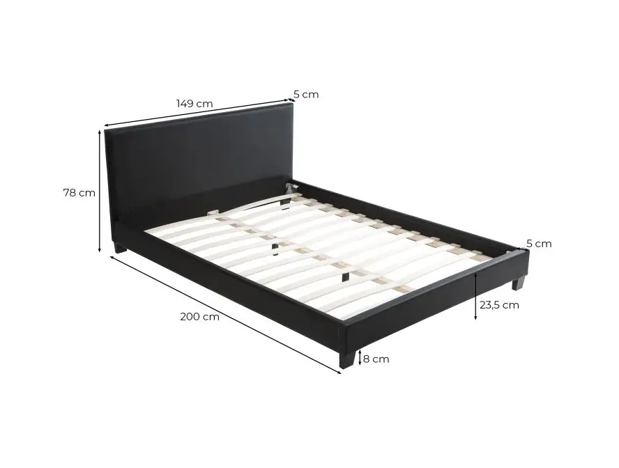 MONACO Cadre de lit avec éclairage LED, tête de lit et sommier à lattes en simili blanc 140/190 cm – Image 7