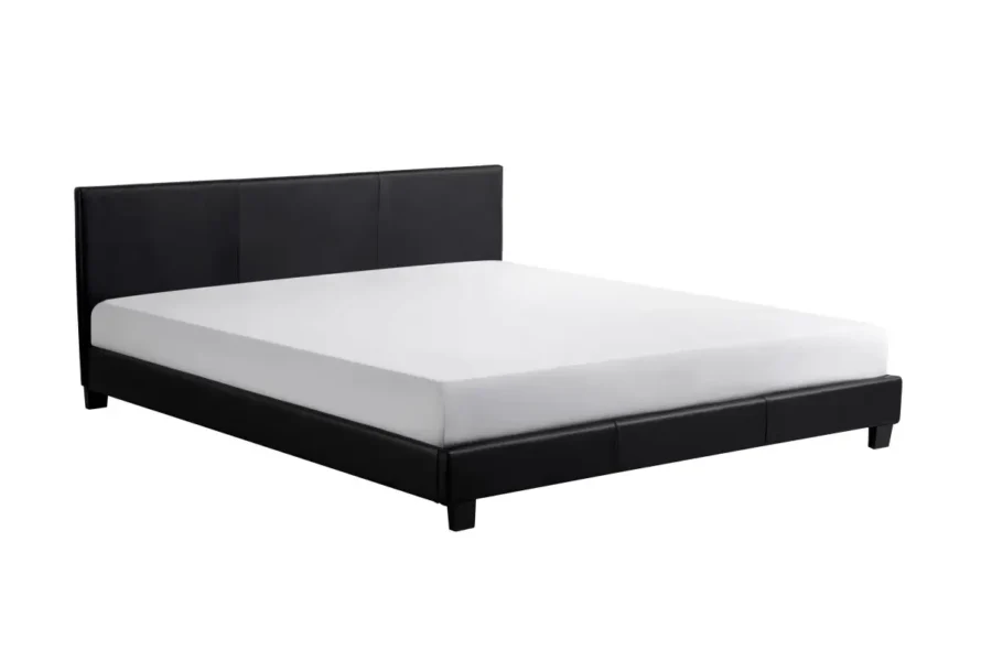 MONACO Cadre de lit avec tête de lit et sommier à lattes en simili NOIR 140/190 cm