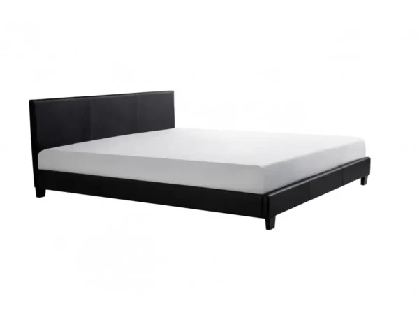 MONACO Cadre de lit avec tête de lit et sommier à lattes en simili NOIR 140/190 cm – Image 3