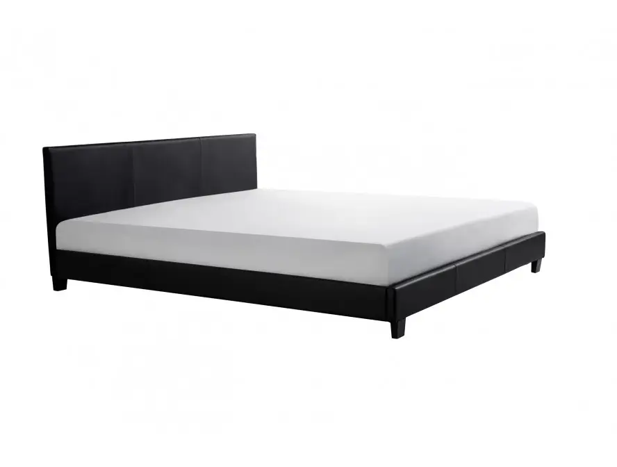 MONACO Cadre de lit avec tête de lit et sommier à lattes en simili NOIR 140/190 cm – Image 3