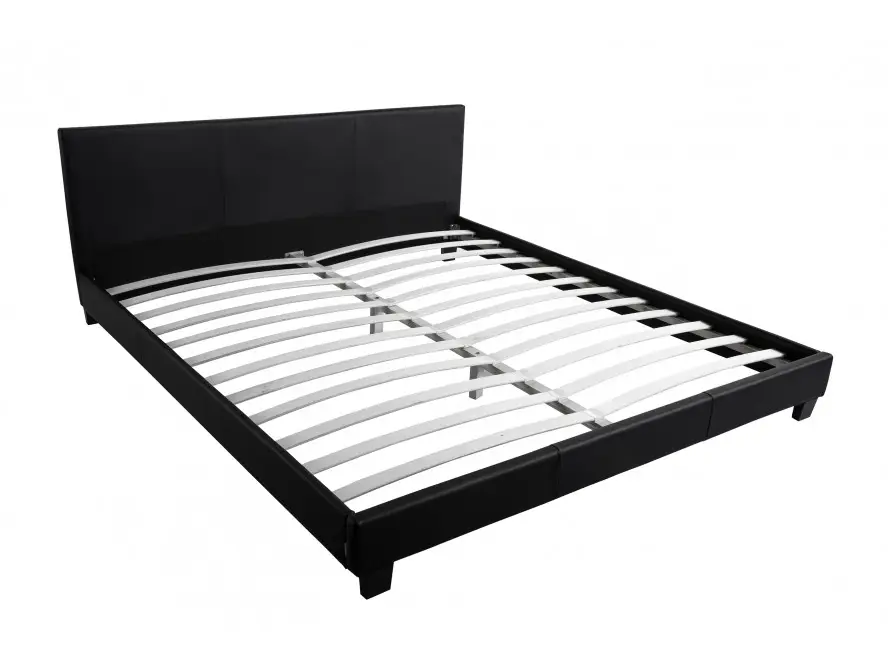 MONACO Cadre de lit avec tête de lit et sommier à lattes en simili NOIR 140/190 cm – Image 4
