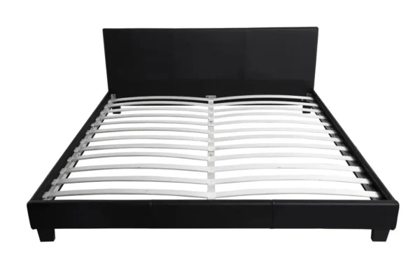 MONACO Cadre de lit avec tête de lit et sommier à lattes en simili NOIR 140/190 cm – Image 5