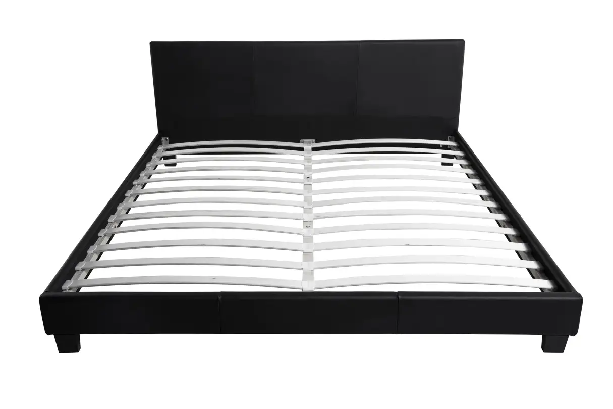 MONACO Cadre de lit avec tête de lit et sommier à lattes en simili NOIR 140/190 cm – Image 5