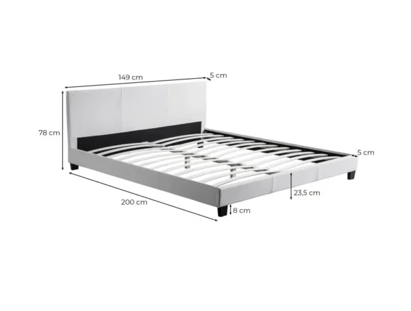 MONACO Cadre de lit avec tête de lit et sommier à lattes en simili NOIR 140/190 cm – Image 6